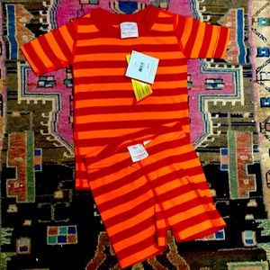 Hanna Andersson Short John PJ Size 90/3 Red Orange Stripe NWT